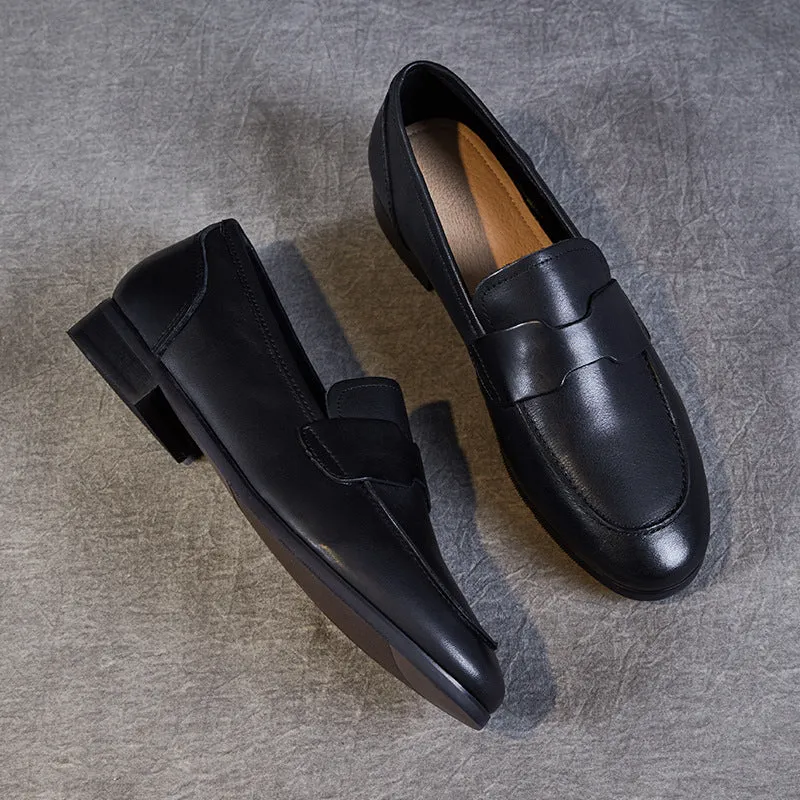 Women Retro Solid Leather Flat Casual Work Loafers