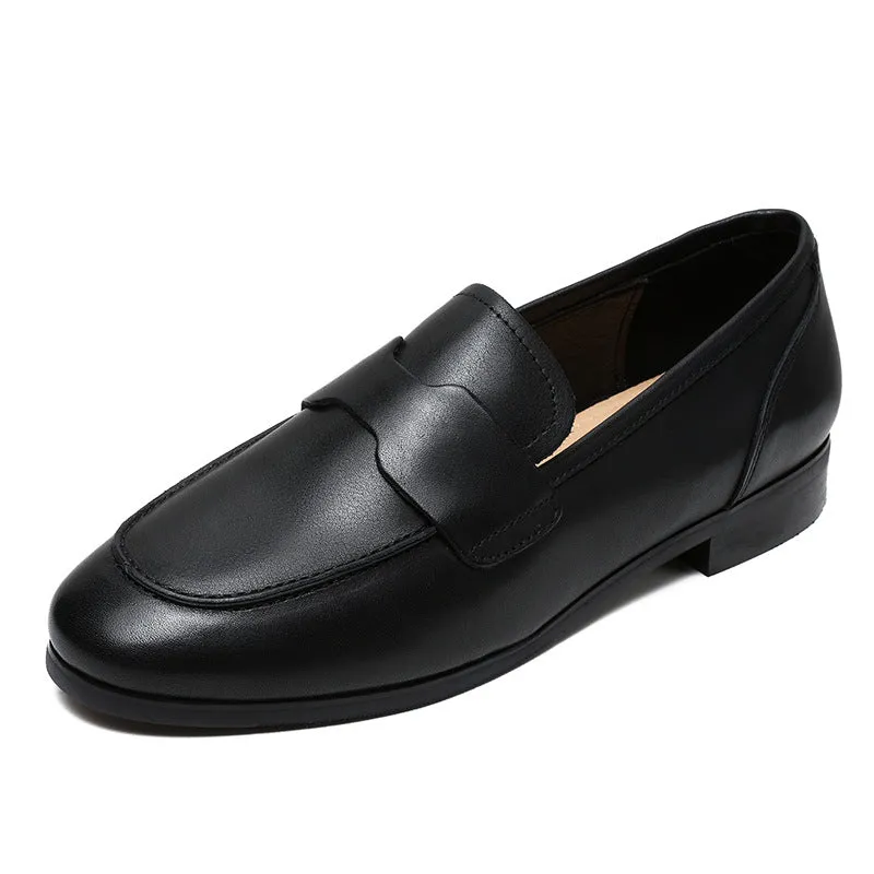 Women Retro Solid Leather Flat Casual Work Loafers